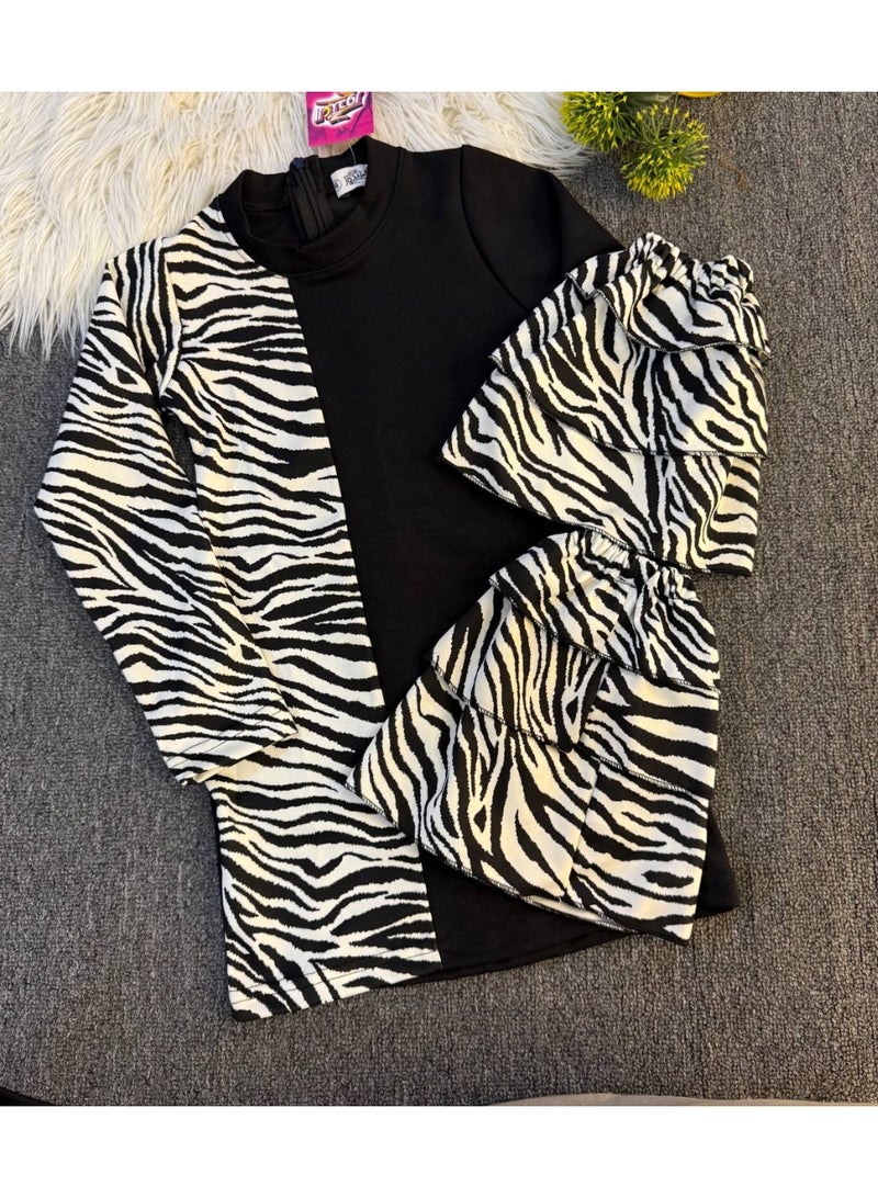 فستان اطفال بناتى  مطبوع معاه غطاء أنيق عند أسفل الساقين - Image 1